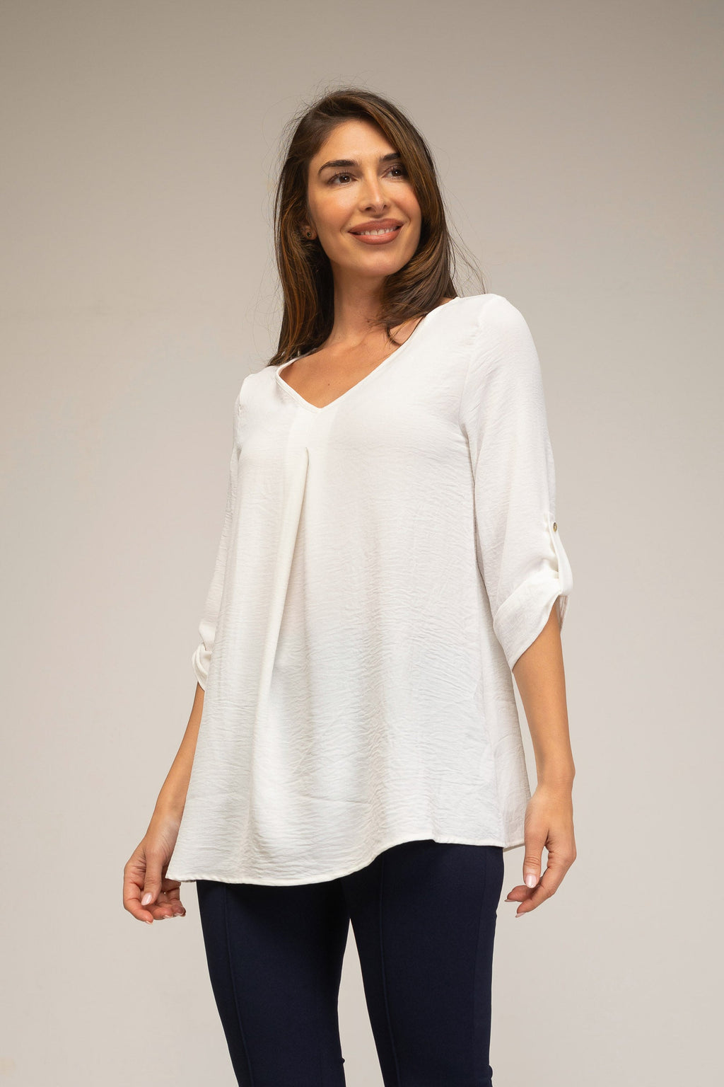 Blusa de mujer escote pico con pliegue delantero-6