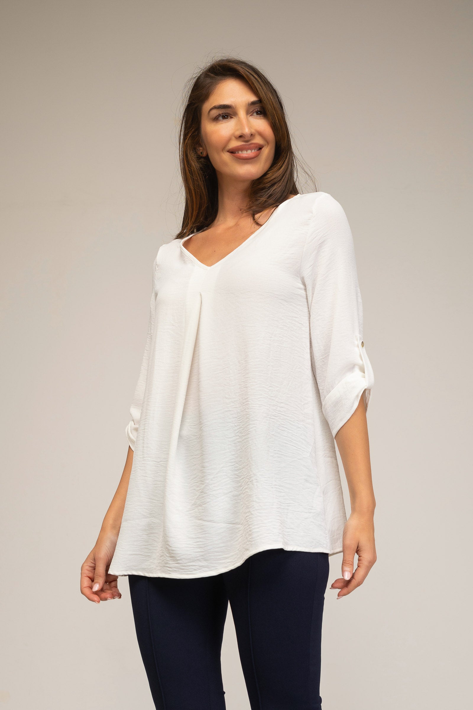 Blusa de mujer escote pico con pliegue delantero-6