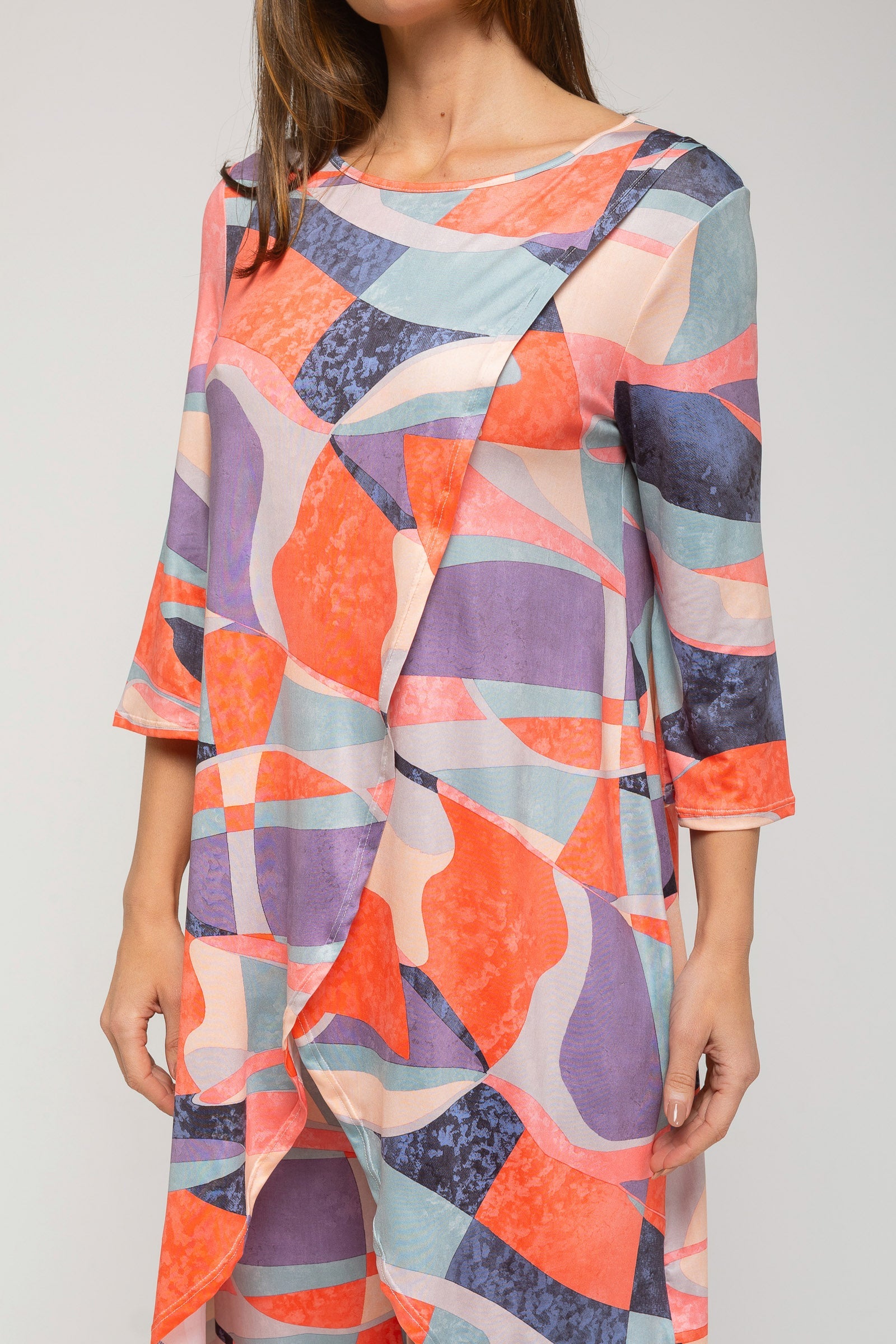 Conjunto de túnica larga estampada y pantalón color coral