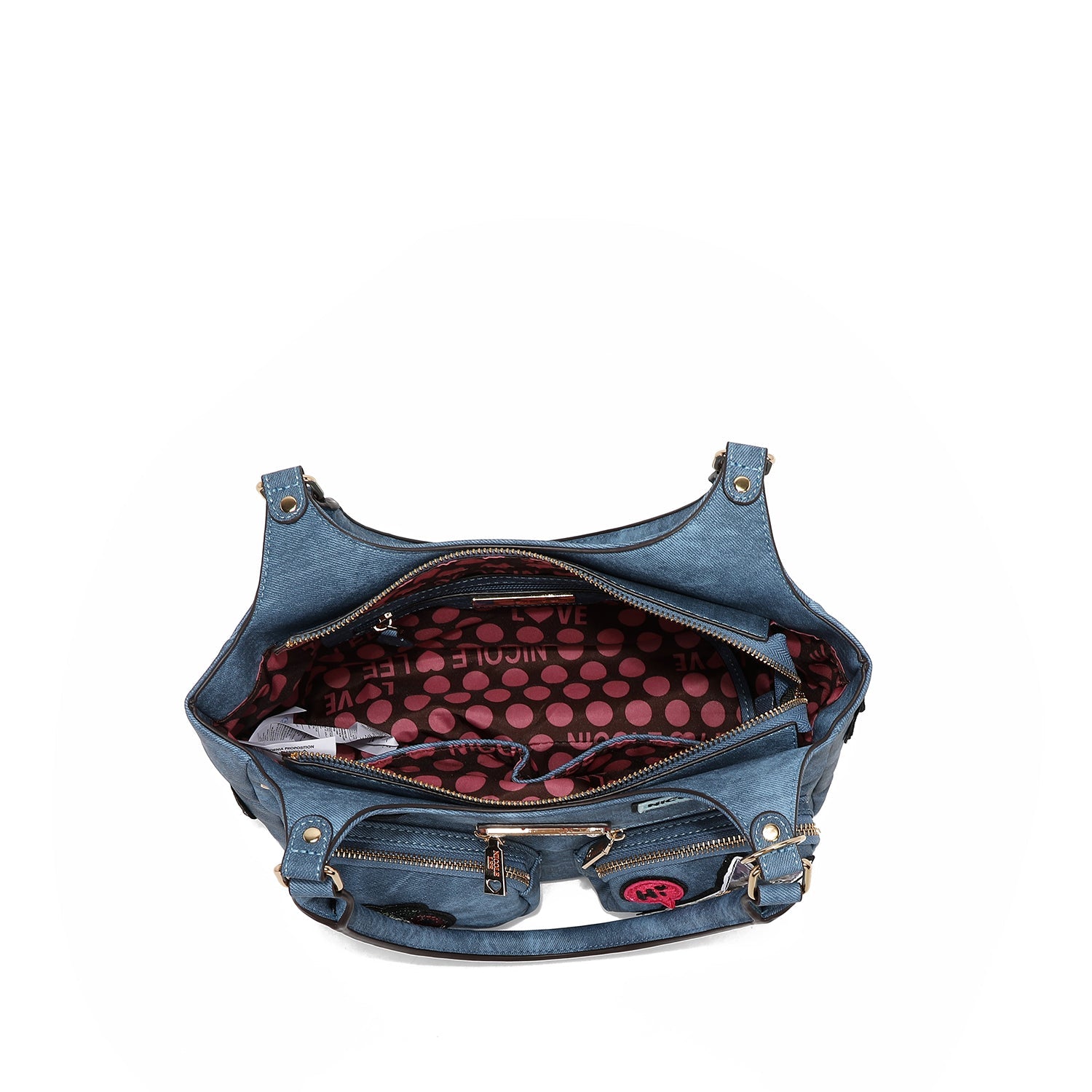 BOLSO DE HOMBRO CON MÚLTIPLES PARCHES (MARRON)